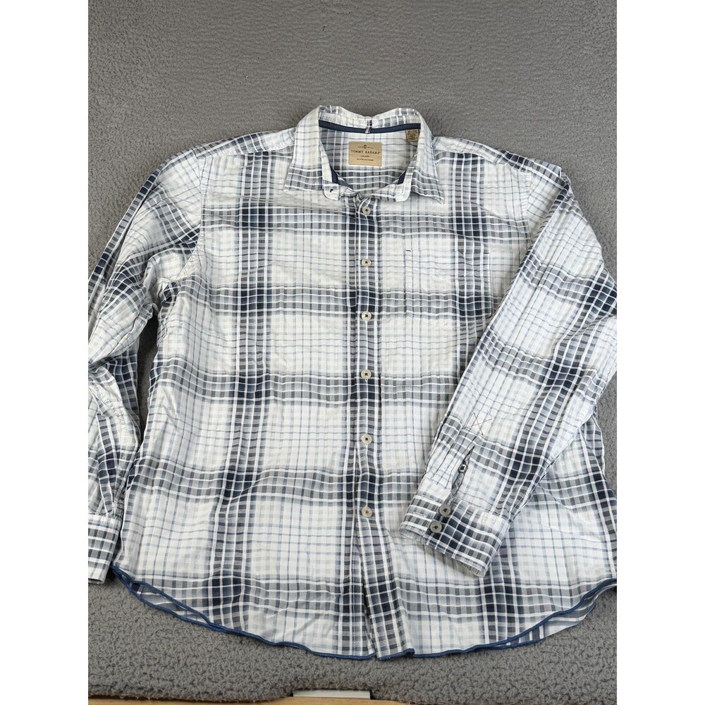 TOMMY BAHAMA JEANS Shirt Mens XL Blue White Plaid Button Pocket Island Crafted